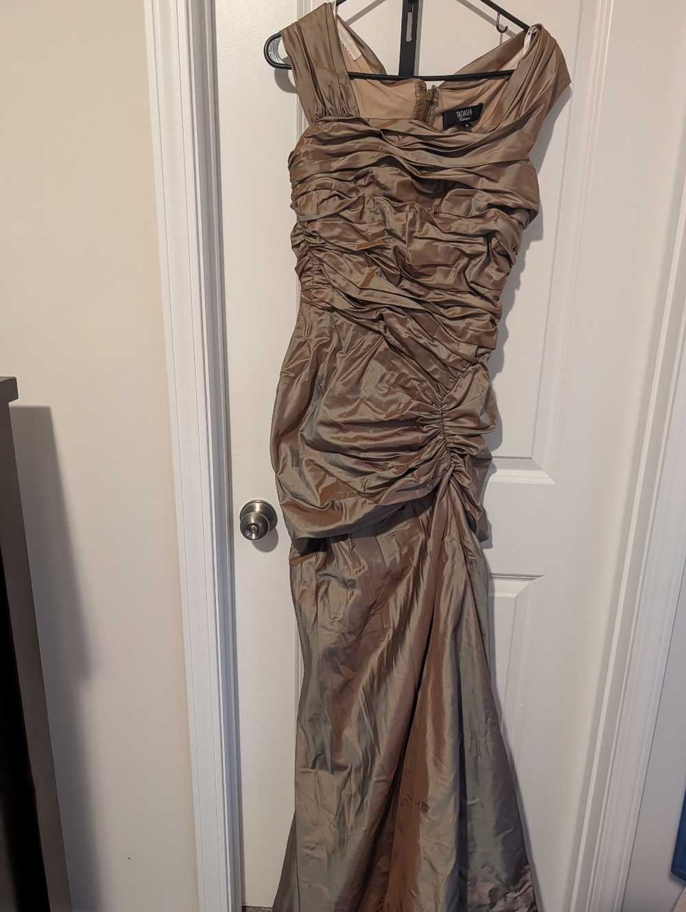Tadashi Collection 100% Silk Ruched One Shoulder Formal Dress Gown Gold SZ 8